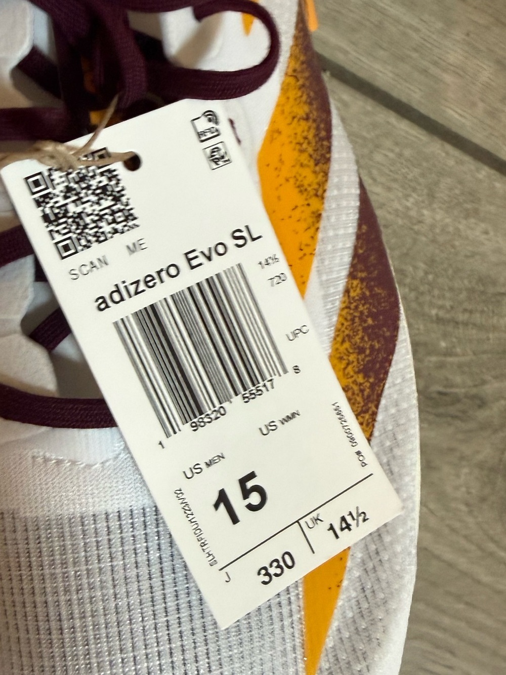 adidas adizero Evo SL Men’s Running Shoe - White/Yellow/Burgundy